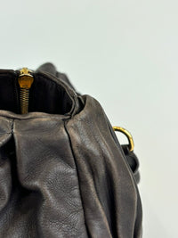 Dark Brown Plisse Leather Satchel Bag