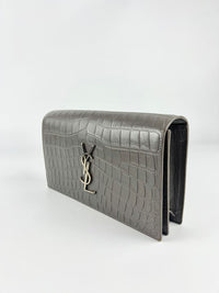 400409 Grey Croc Embossed Leather Kate Clutch Bag