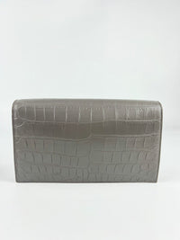 400409 Grey Croc Embossed Leather Kate Clutch Bag