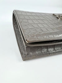 400409 Grey Croc Embossed Leather Kate Clutch Bag