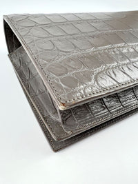 400409 Grey Croc Embossed Leather Kate Clutch Bag