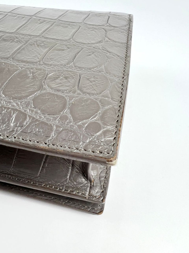 400409 Grey Croc Embossed Leather Kate Clutch Bag