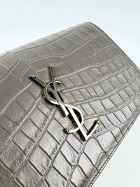 400409 Grey Croc Embossed Leather Kate Clutch Bag