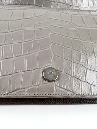 400409 Grey Croc Embossed Leather Kate Clutch Bag