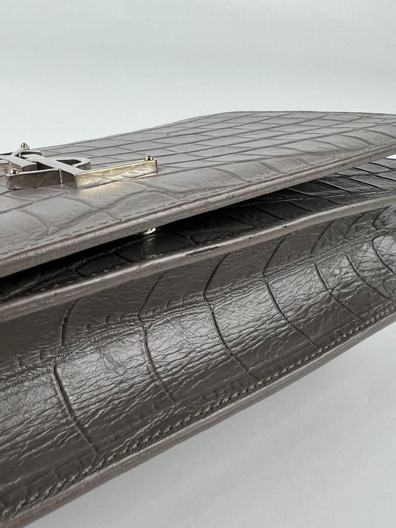 400409 Grey Croc Embossed Leather Kate Clutch Bag