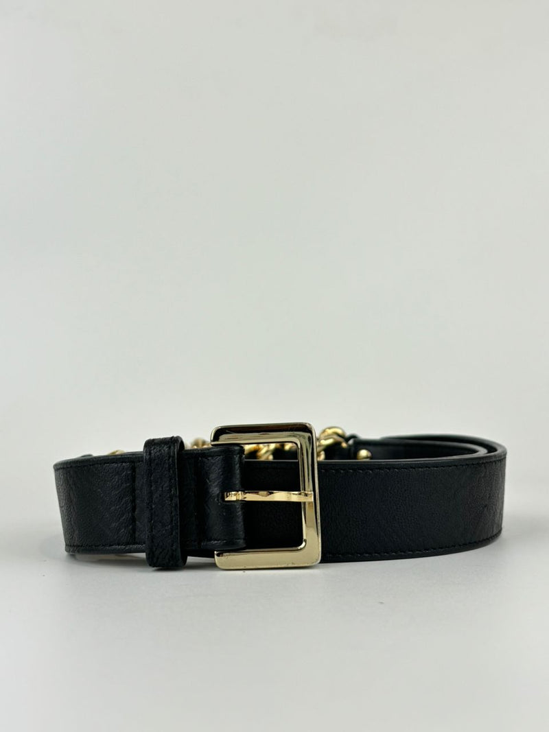 Black Leather and Gold Chain Belt