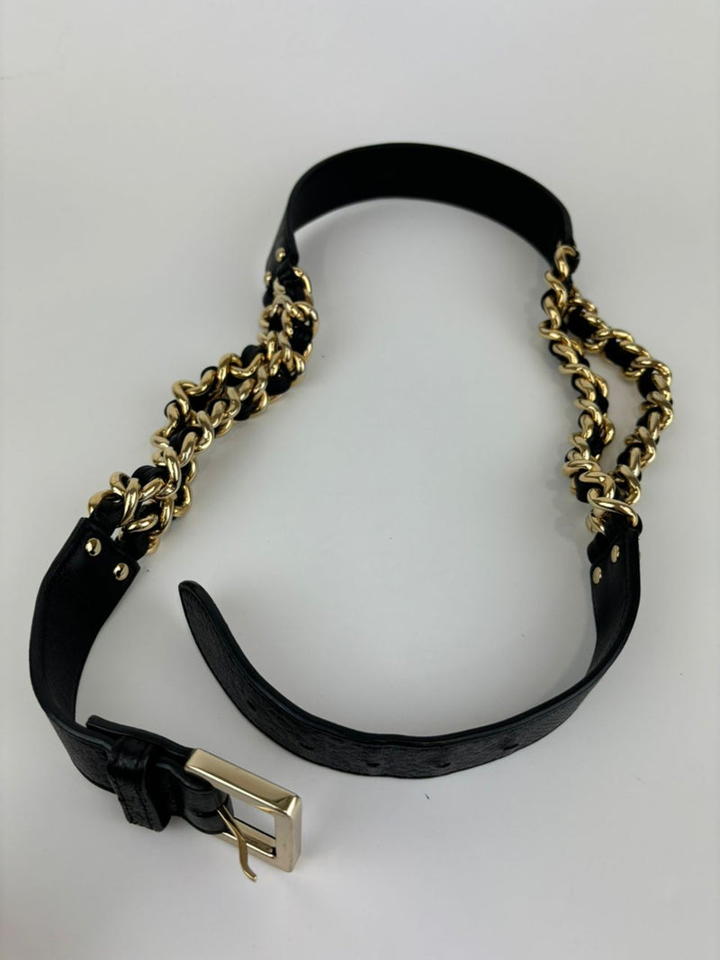 Black Leather and Gold Chain Belt