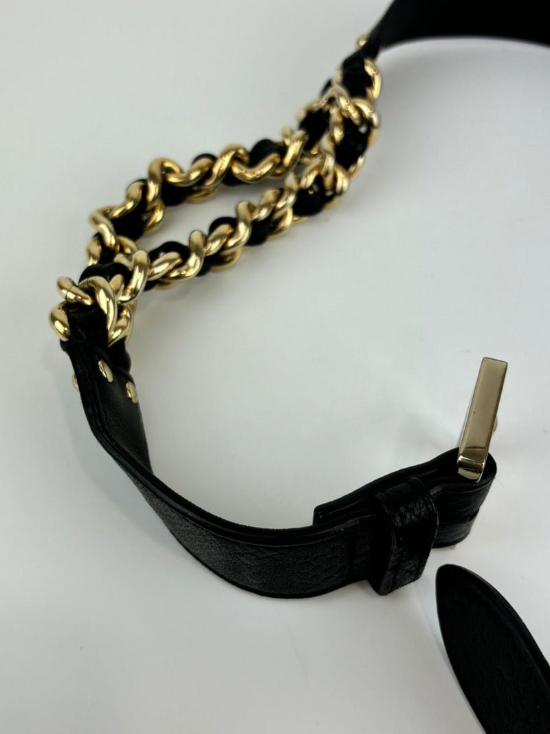 Black Leather and Gold Chain Belt