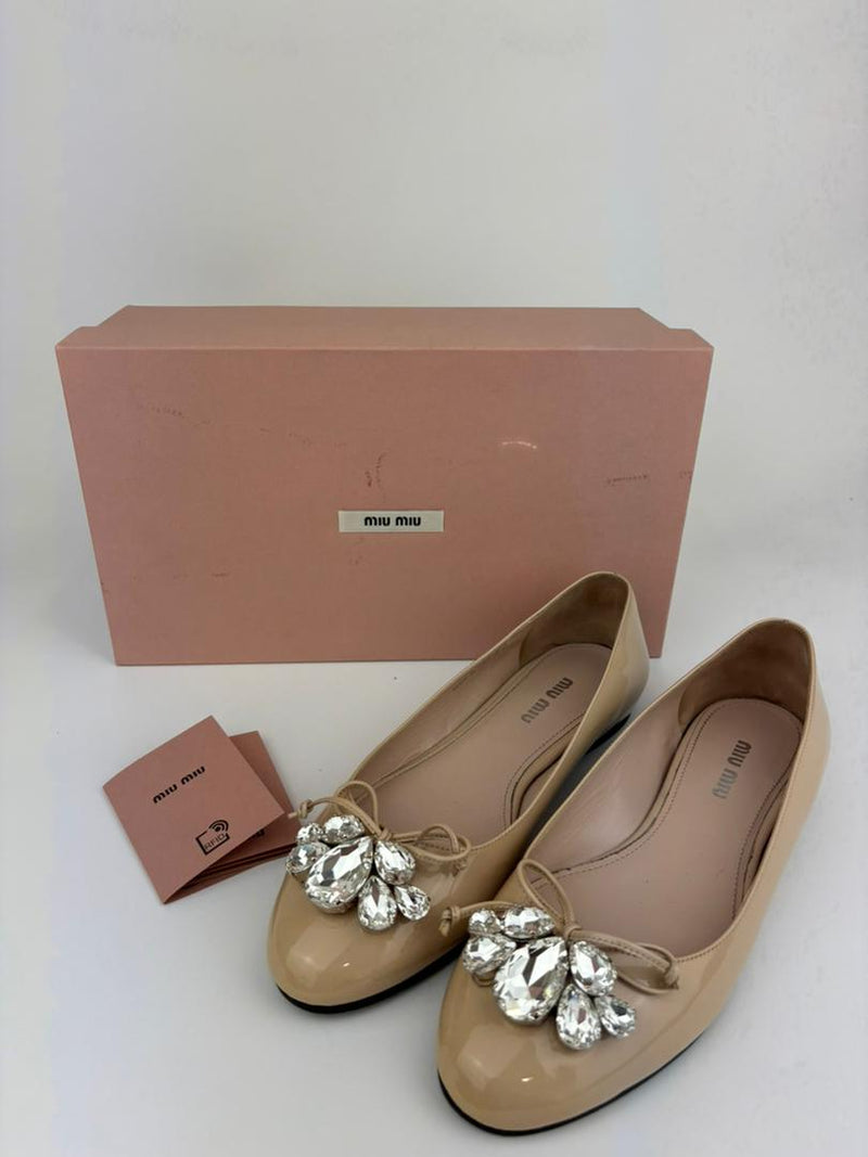 Cipria Nude Patent Flats with Swarovski Crystal