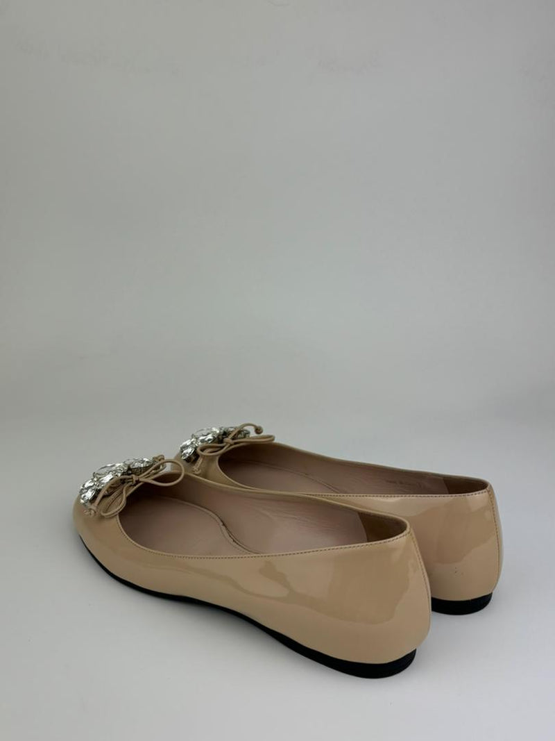 Cipria Nude Patent Flats with Swarovski Crystal