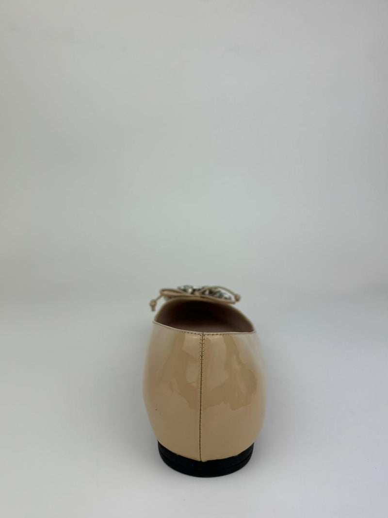 Cipria Nude Patent Flats with Swarovski Crystal