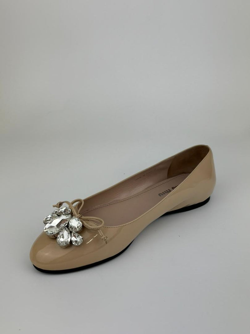 Cipria Nude Patent Flats with Swarovski Crystal