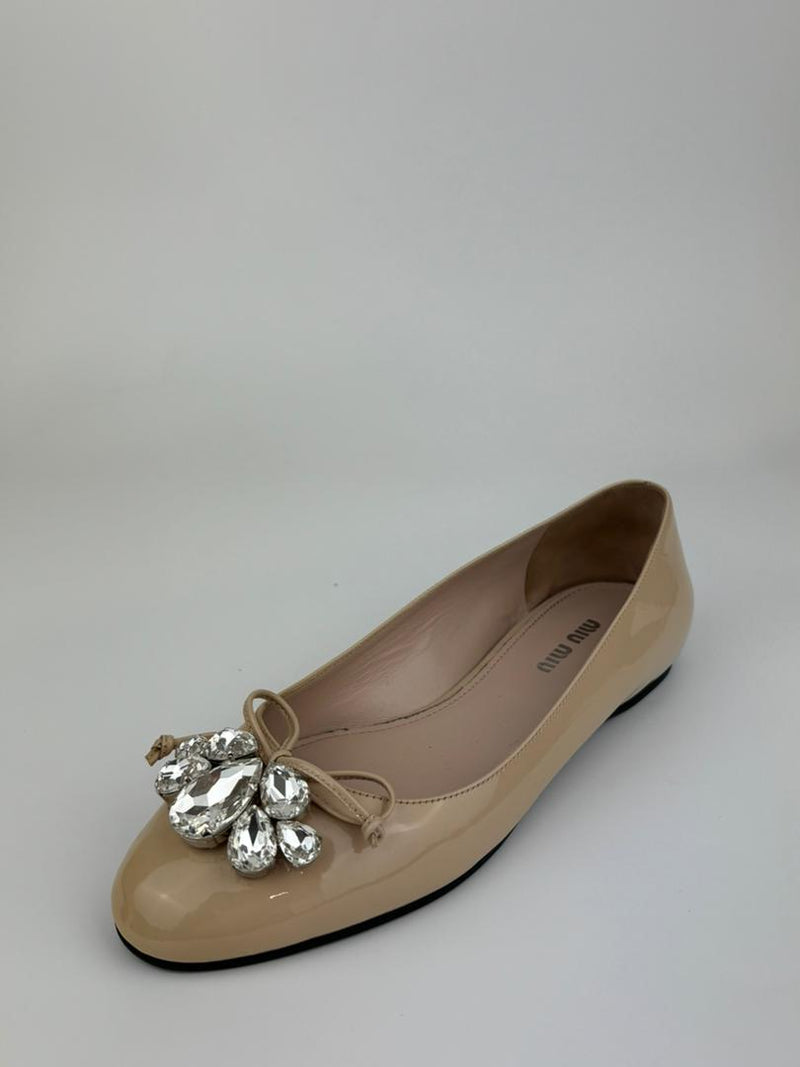 Cipria Nude Patent Flats with Swarovski Crystal