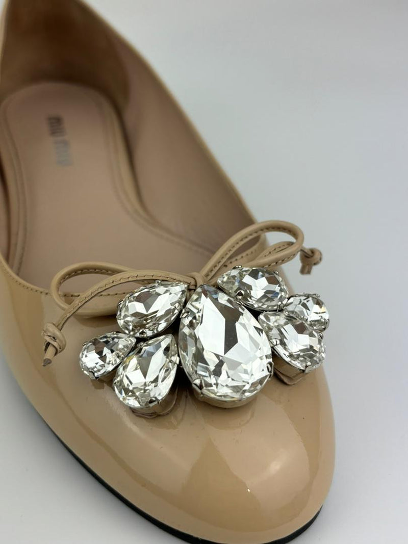 Cipria Nude Patent Flats with Swarovski Crystal