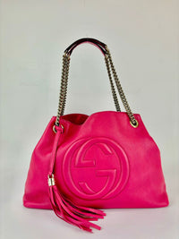 Pink Soho Pebbled Leather Chain Shoulder Bag