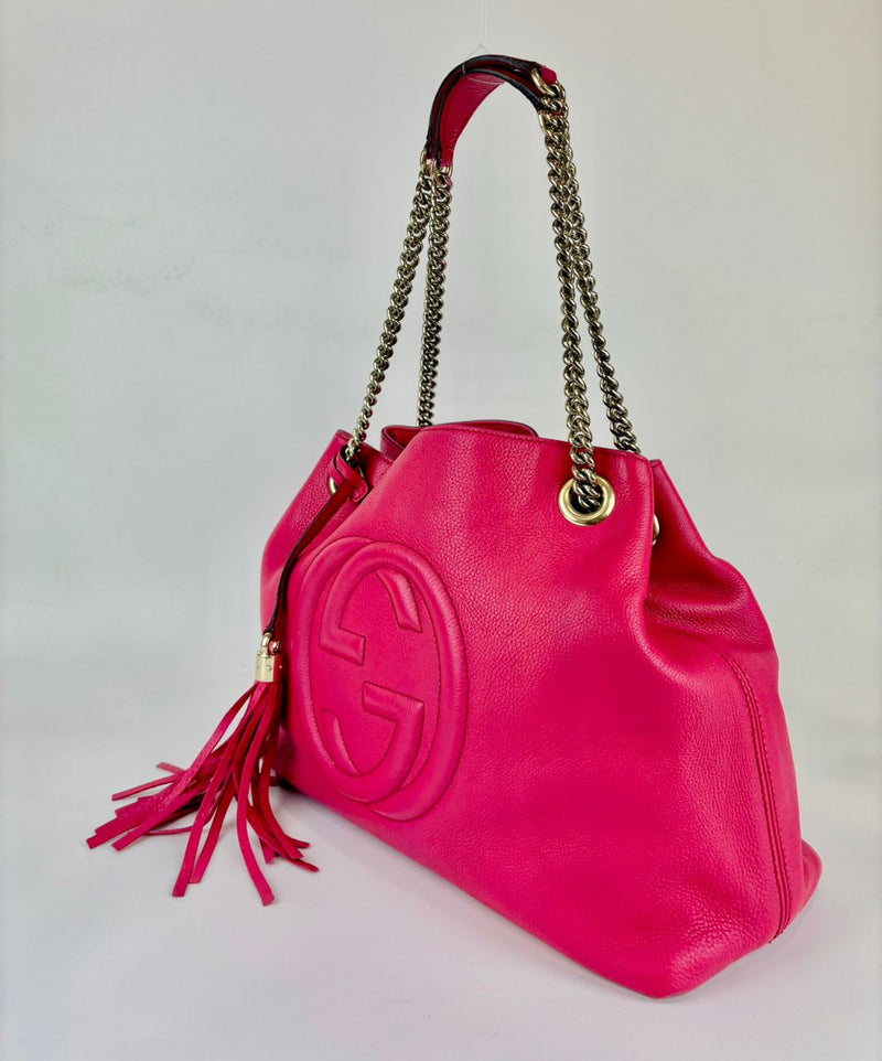 Pink Soho Pebbled Leather Chain Shoulder Bag