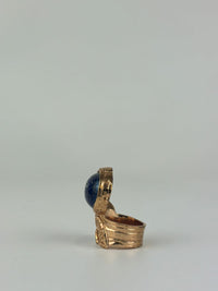 Arty Blue Lapis Glass Cabochon Rose Gold Tone Ring