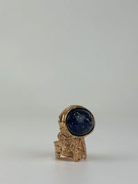 Arty Blue Lapis Glass Cabochon Rose Gold Tone Ring