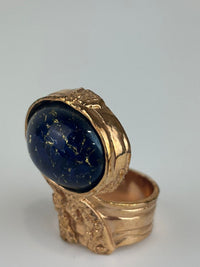 Arty Blue Lapis Glass Cabochon Rose Gold Tone Ring