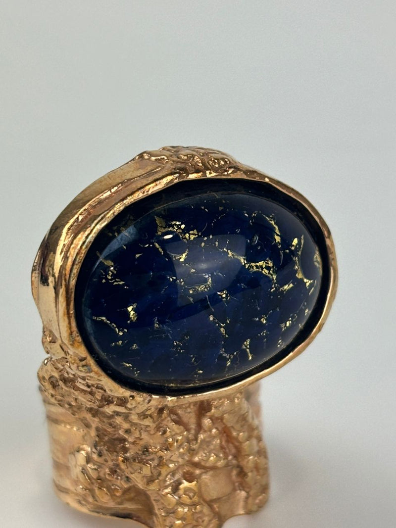 Arty Blue Lapis Glass Cabochon Rose Gold Tone Ring