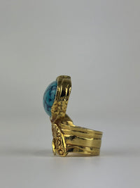 Arty Turquoise Glass Cabochon Gold Tone Ring