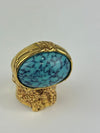 Arty Turquoise Glass Cabochon Gold Tone Ring