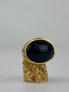 Arty Black Glass Cabochon Gold Tone Ring