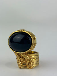 Arty Black Glass Cabochon Gold Tone Ring