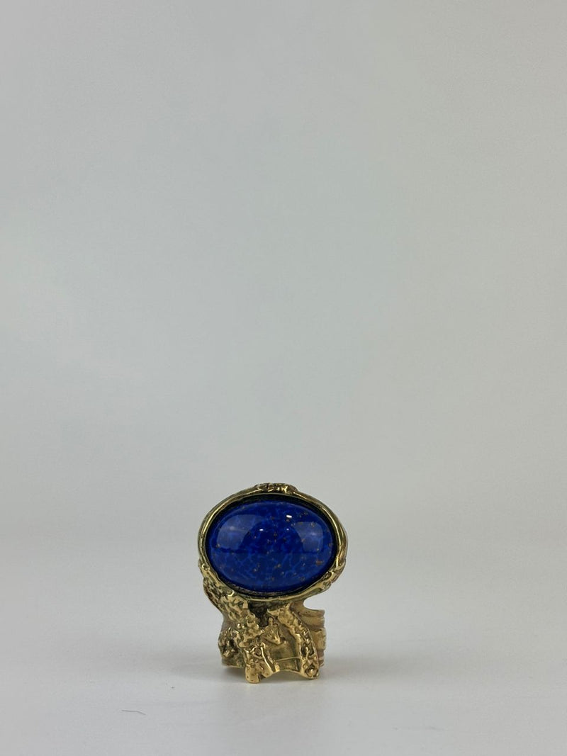 Arty Blue Faux Stone Glass Cabochon Gold Tone Ring