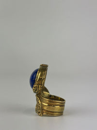 Arty Blue Faux Stone Glass Cabochon Gold Tone Ring