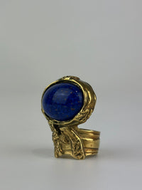 Arty Blue Faux Stone Glass Cabochon Gold Tone Ring