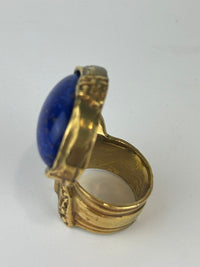 Arty Blue Faux Stone Glass Cabochon Gold Tone Ring