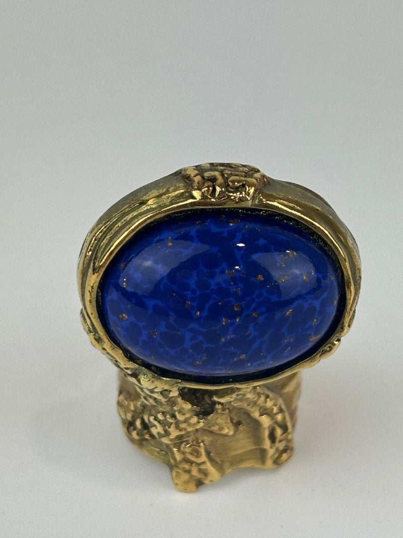 Arty Blue Faux Stone Glass Cabochon Gold Tone Ring