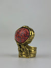 Arty Rive Coral Glass Cabochon Gold Tone Ring