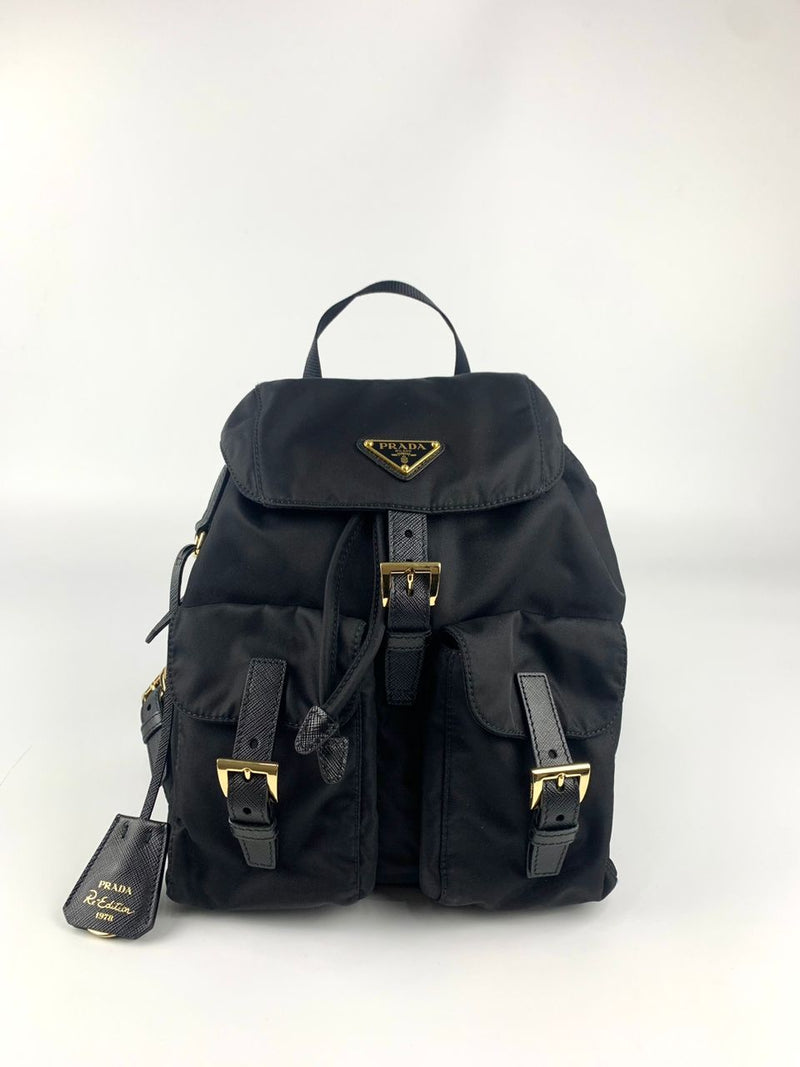 Re-Nylon Zaino Tessuto Vela Nero Small Backpack