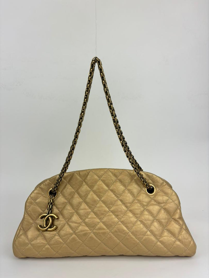 Gold Quilted Calfskin Leather CC Just Mademoiselle Bowling Bag