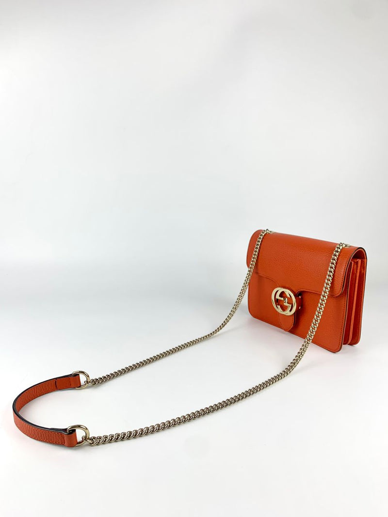 Sun Orange Dollar Calfskin Interlocking G Shoulder Bag