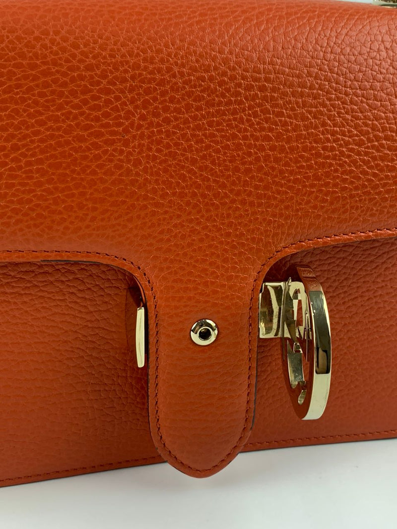 Sun Orange Dollar Calfskin Interlocking G Shoulder Bag