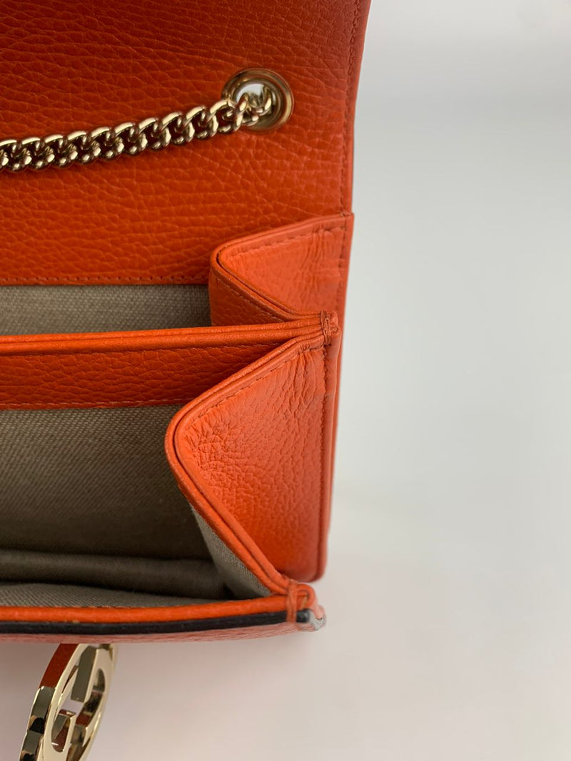 Sun Orange Dollar Calfskin Interlocking G Shoulder Bag