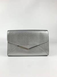 Silver Leather Envelope Clutch Bag