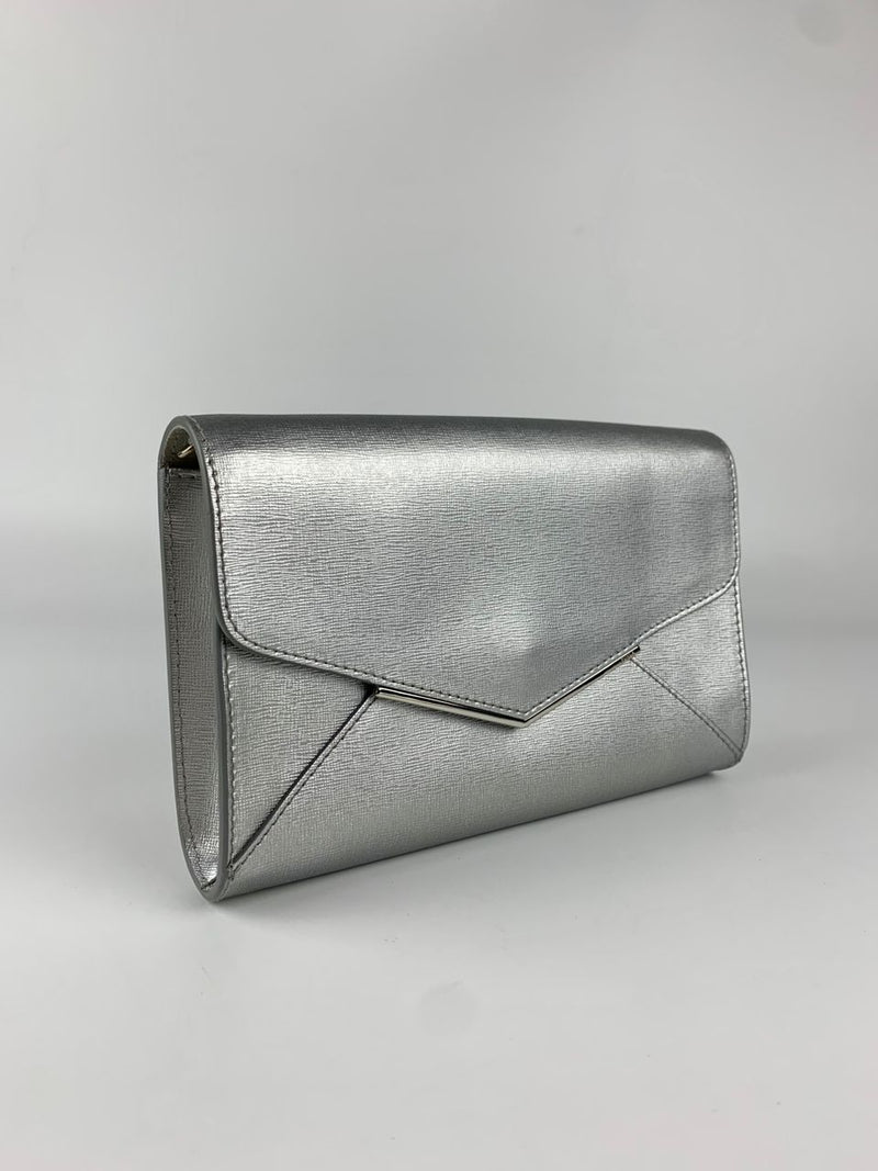 Silver Leather Envelope Clutch Bag