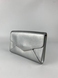 Silver Leather Envelope Clutch Bag