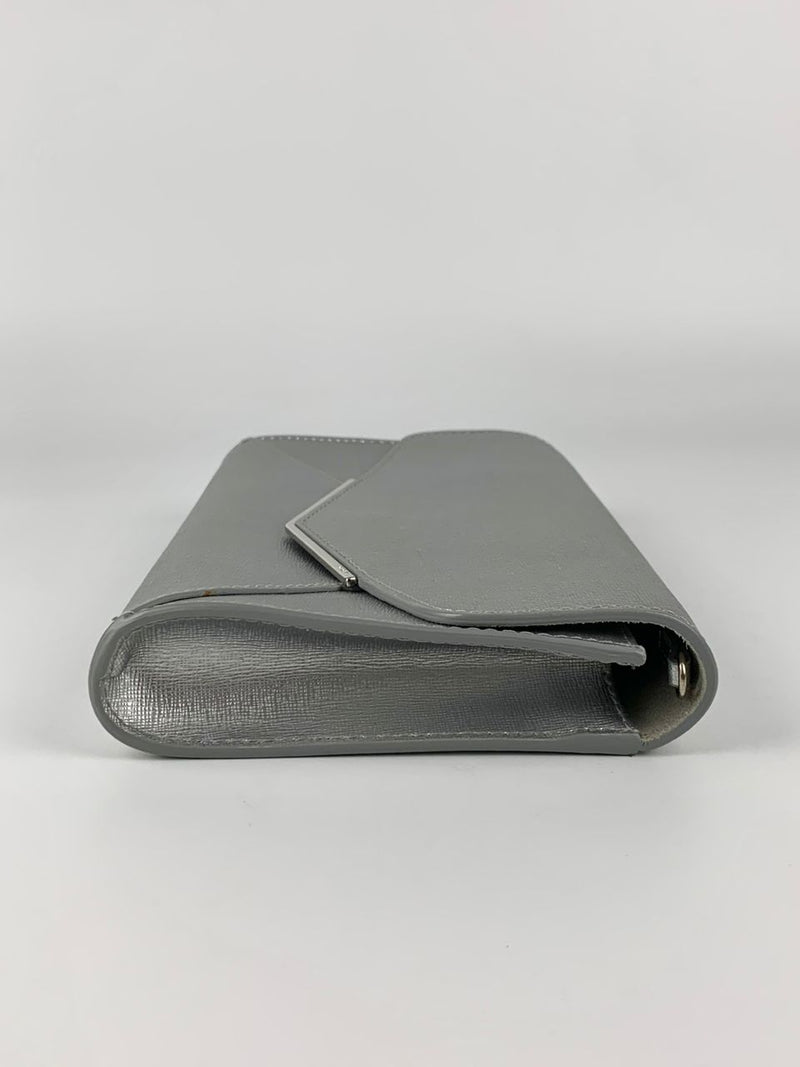 Silver Leather Envelope Clutch Bag