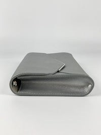 Silver Leather Envelope Clutch Bag