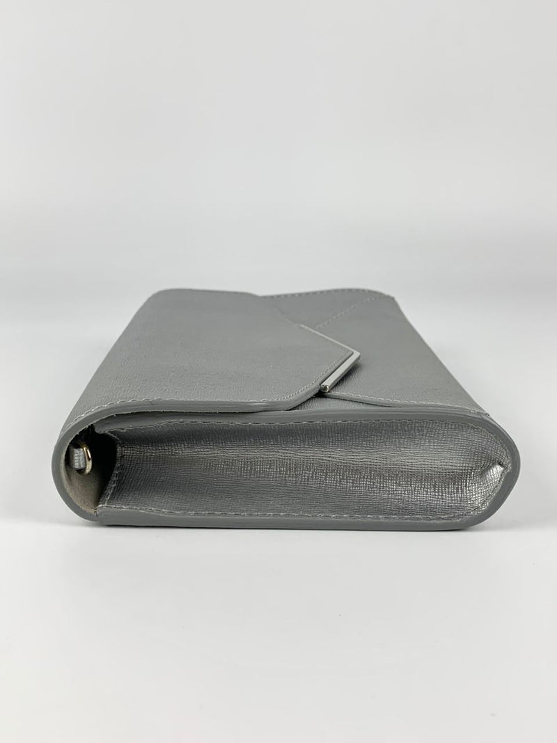 Silver Leather Envelope Clutch Bag