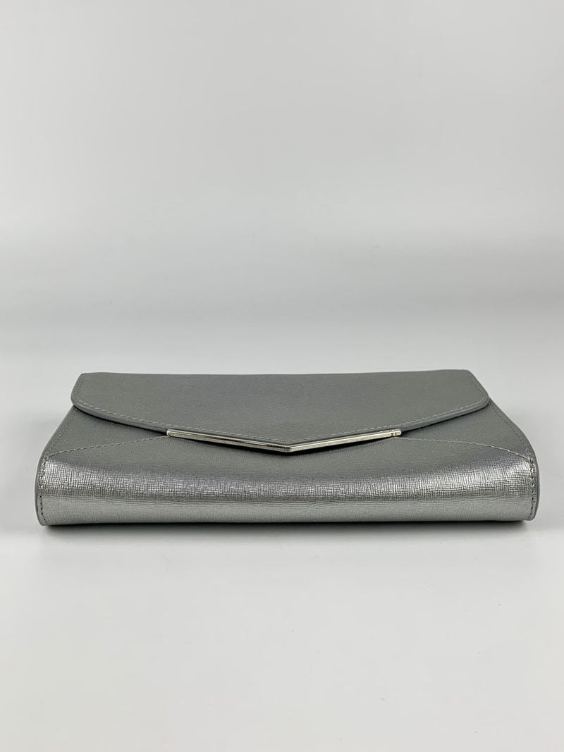 Silver Leather Envelope Clutch Bag