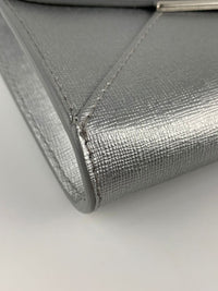 Silver Leather Envelope Clutch Bag