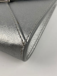 Silver Leather Envelope Clutch Bag