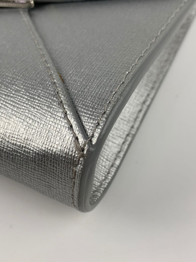 Silver Leather Envelope Clutch Bag