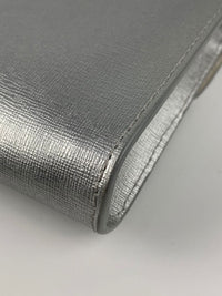 Silver Leather Envelope Clutch Bag